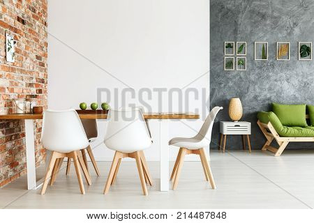 Dining Space Against Brick Wall