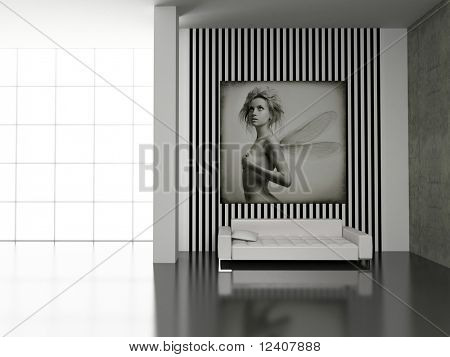 Modern interior with the fashionable picture.