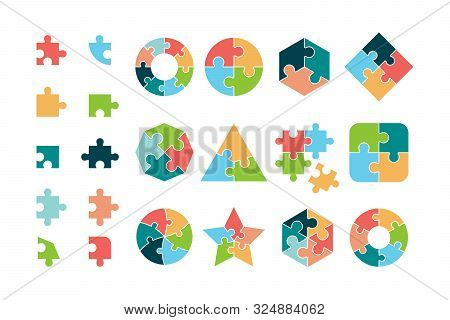 Puzzle Collection. Business Different Jigsaw Round And Square Geometrical Forms Tags Puzzle Pieces V