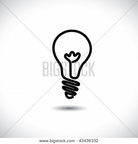 Incandescent Simple Black Line Light Bulb Icon Symbol Graphic. The Illustration Can Represent An Ide