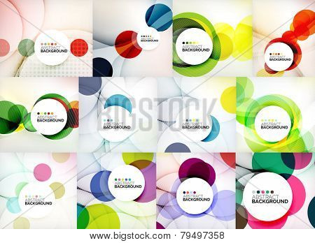 Set of circle abstract backgrounds. Colorful circles modern abstract composition with shadows and text. Geometric background