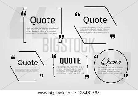 Quote blanks templates with text bubble with Commas. Vector Empty template for notemessage comment. Dialog box. Quote bubble Quote design quoting box. Quote form. White quote blank icon isolated