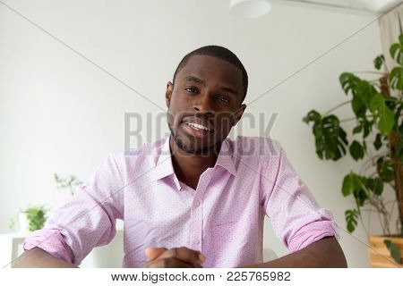 African-american Man Talking Looking At Camera, Black Man Vacancy Candidate Making Video Call For Di