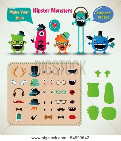 Vector Freaky Hipster Monsters Set