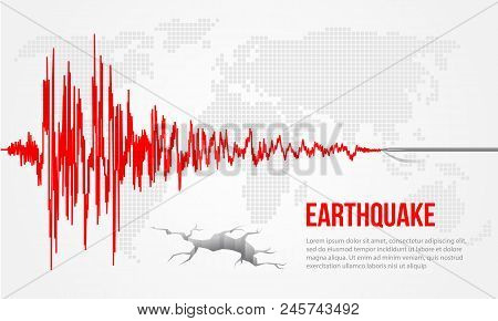 Red Earthquake Curve And World Map Background Vector Illustration Design