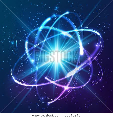 Vector shining neon lights atom model