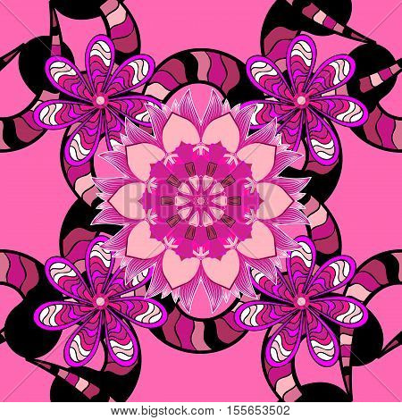 Vintage Pattern On Mandala Round Background With White Flower. White Lilac Mandalas Background.