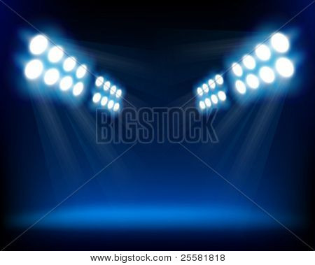 Blue spotlights. Vector illustration.