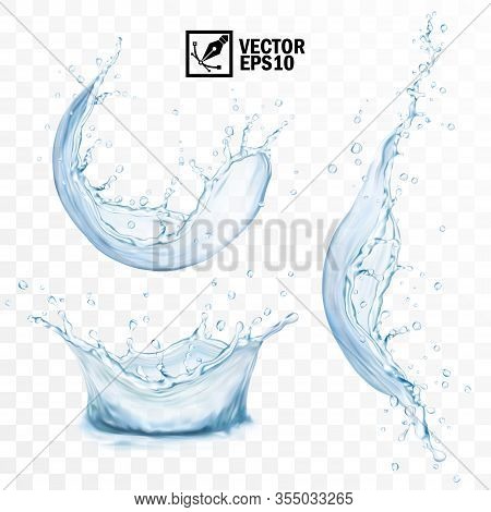 Realistic Transparent Isolated Vector Set Splash Of Water With Drops, A Splash Of Falling Water, A S