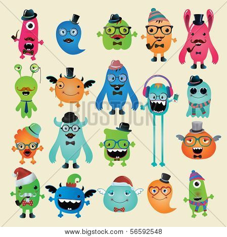 Vector Freaky Hipster Monsters Set