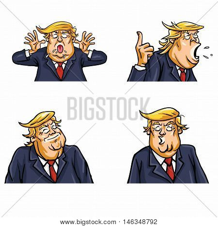 Donald Trump Face Expressions Set Pack Vector Illustration