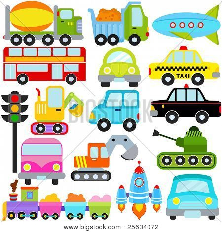 A colorful set of cute Vector Icons : Car / Vehicles / Transportation