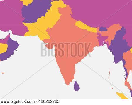 South Asia Blank Map. High Detailed Political Map Of Southern Asian Region And Indian Subcontinent