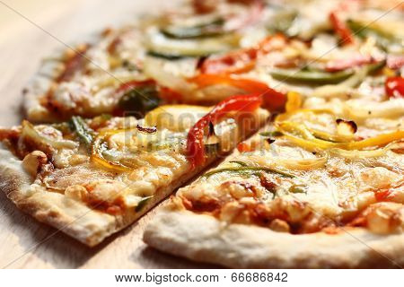 Roasted Vegetable Pizza on wood board