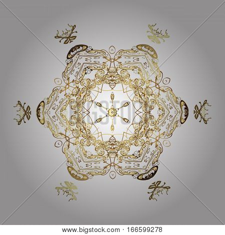 Abstract Golden Ornament. Raster Pattern With Floral Elements. New Year Christmas Snowflake.