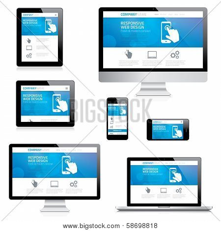 Modern responsive web design computer, laptop, tablet and smartphone vectors