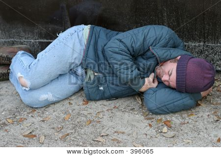 Homeless Man - Asleep By Dumpster