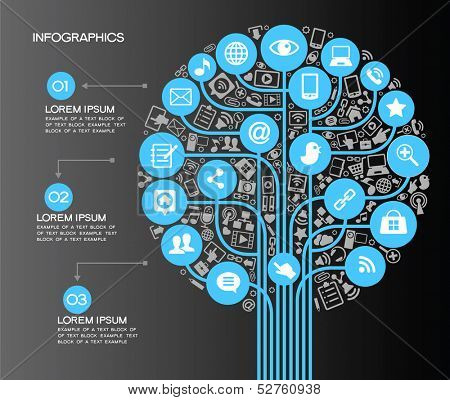 En moderne sæt af infographics og ikoner sociale medier. Ikoner af netværk og teknologi i form af 