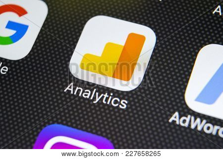 Sankt-petersburg, Russia, February 20, 2018: Google Analytics Application Icon On Apple Iphone X Scr