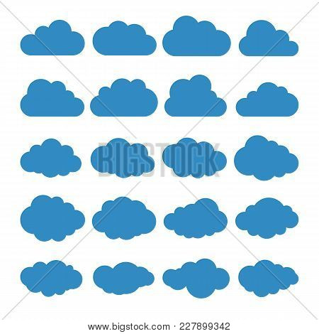 Clouds Silhouettes. Vector Set Of Clouds Shapes. Collection Of Various Forms And Contours. Design El