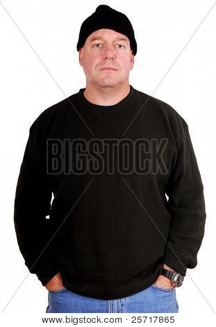 Tough Looking Man Dressed in Black with Beanie