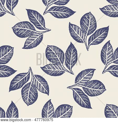 Masculine Block Print Sprig Stem Vector Pattern. Seamless Sketchy Herb Plant Organic Style For Rusti