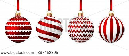 Red   Christmas  Ball  With Pattern  Isolated On White Background. Xmas  Tree Decoration. Vector Bau