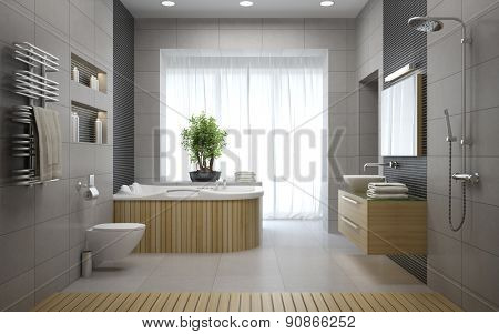 Interior of the modern design bathroom 3D rendering 