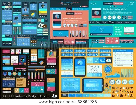 Flat UI Mega Collection: Icons, web forms, Headers, Footers, Smartphones, Computers, tablet, web template, business, infographics and so on.