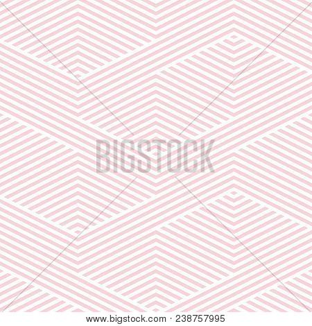 Vector Geometric Lines Pattern. Pink And White Abstract Graphic Striped Ornament. Simple Geometry, S