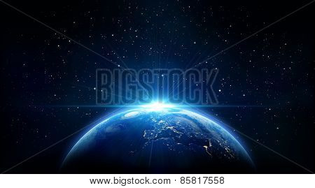 sunrise of earth, blue shining  in the space