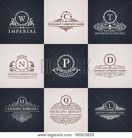 Luxury logo set. Calligraphic pattern elegant decor elements. Vintage vector ornament