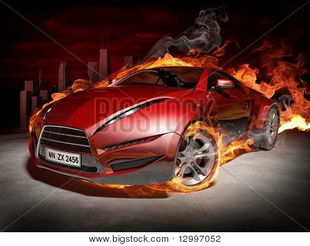 Red sports car.  Burnout. My own car design.