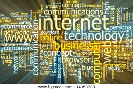 Word cloud concept illustration of internet web glowing light effect