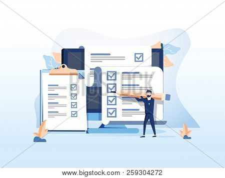 Isometric Flat Vector Concept Of Online Exam, Questionnaire Form, Online Education, Survey, Internet