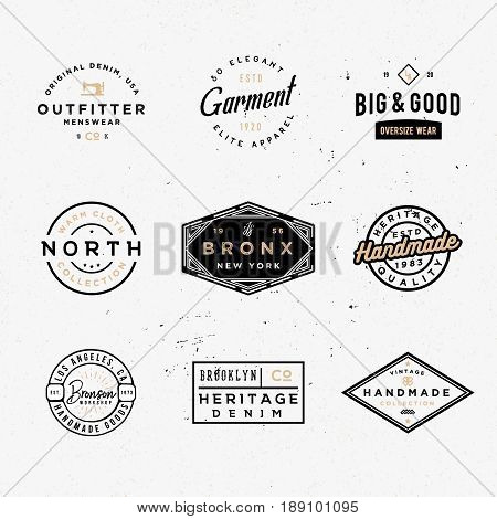 Minimal retro sale and discount badges, apparel labels, clothing badges, cloth manufacturing emblems. Good for branding projects, ads, cards, poster, flyers, events and other uses.