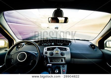 Inside car view at high speed.