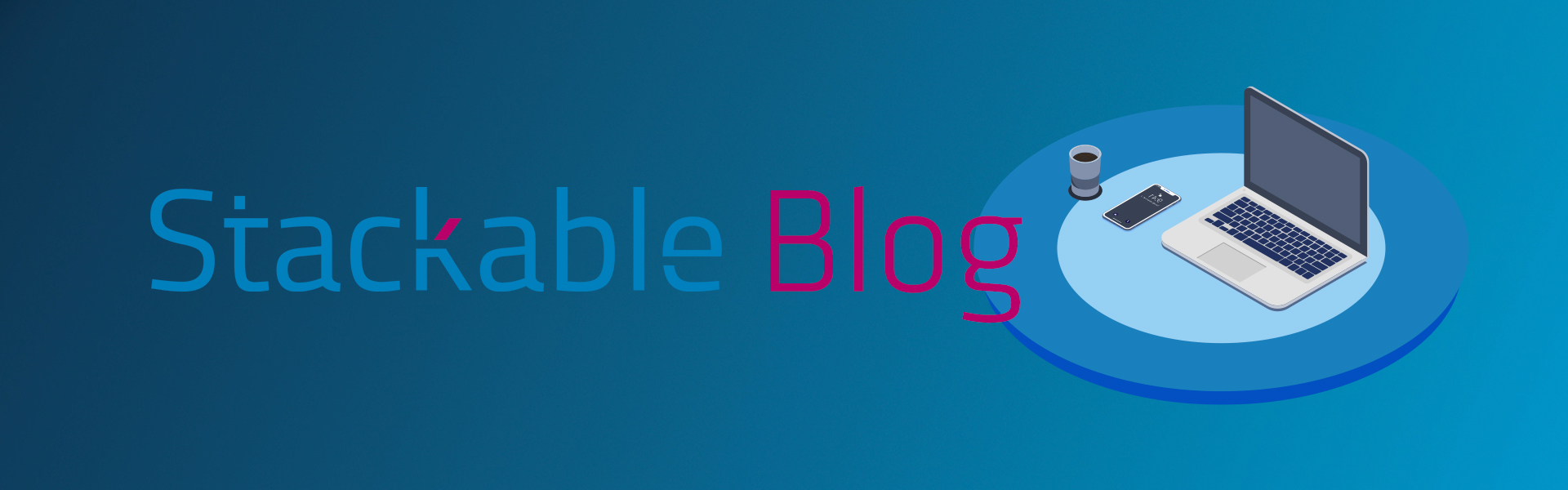 Stackable blog thumbnail, showing an illustration of a laptop, a phone and a coffee mug.