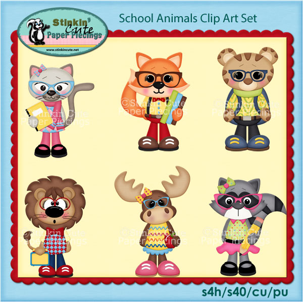 School Animals Clip Art Set